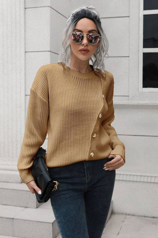 CWOSWL6856_AUTUMN AND WINTER BUTTON LONG SLEEVE LOOSE WOOL