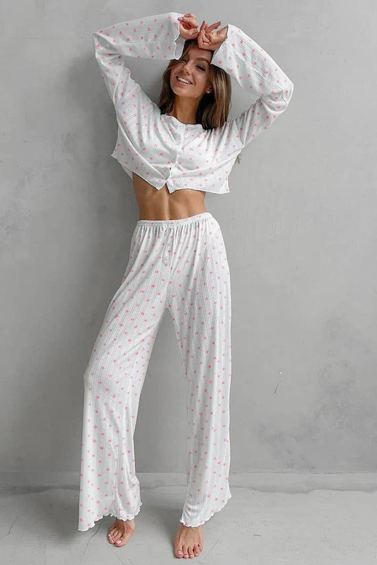 CWSPJ0220_KNITTED HEART PRINT PAJAMAS TWO-PIECE SET