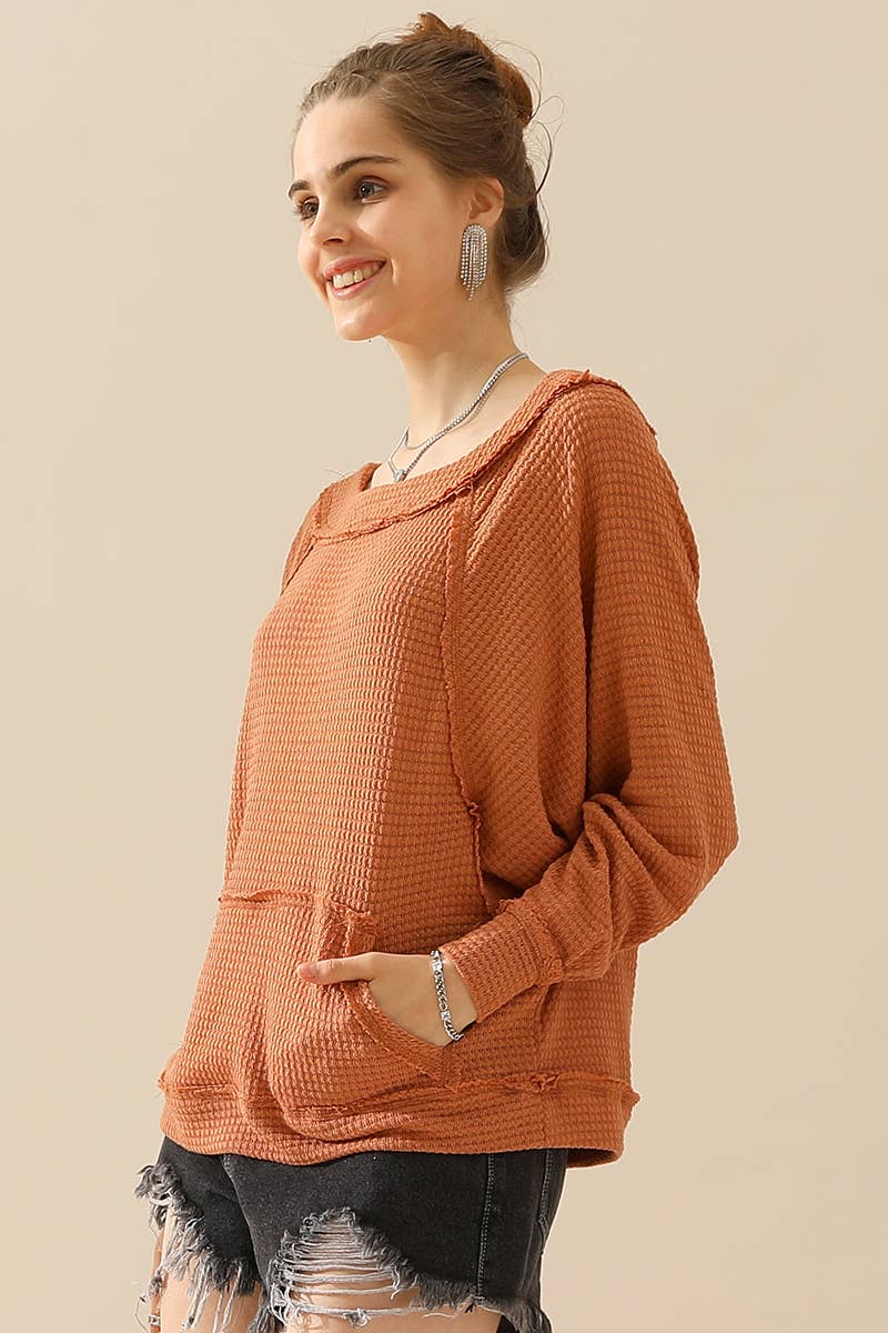 CWTTL1498_BOAT NECK POCKETED PULLOVER SWEATER KNIT TOP