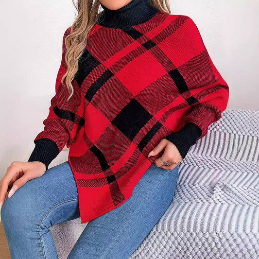 CASUAL CHECKERED TURTLENECK LONG-SLEEVED SWEATER