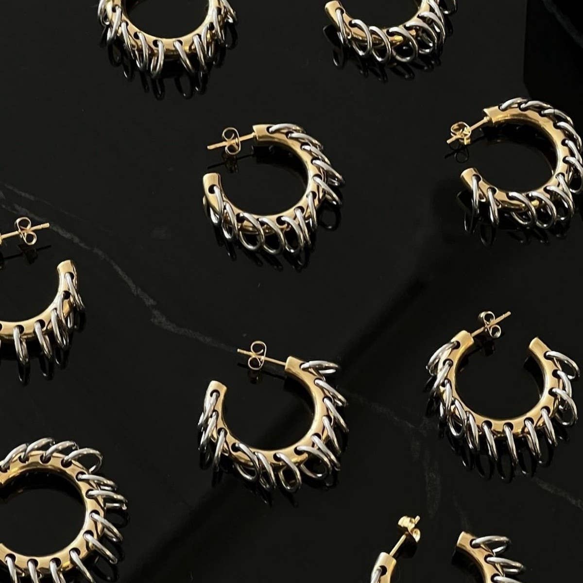 Unique Titanium Chain Link Earrings in Gold Silver