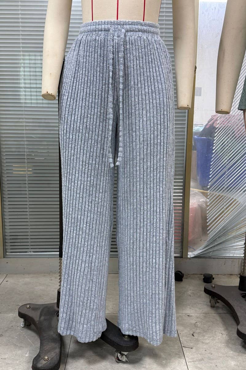 CWBLP01093_SOLID DRAWSTRING RIBBED WIDE LEG PANTS