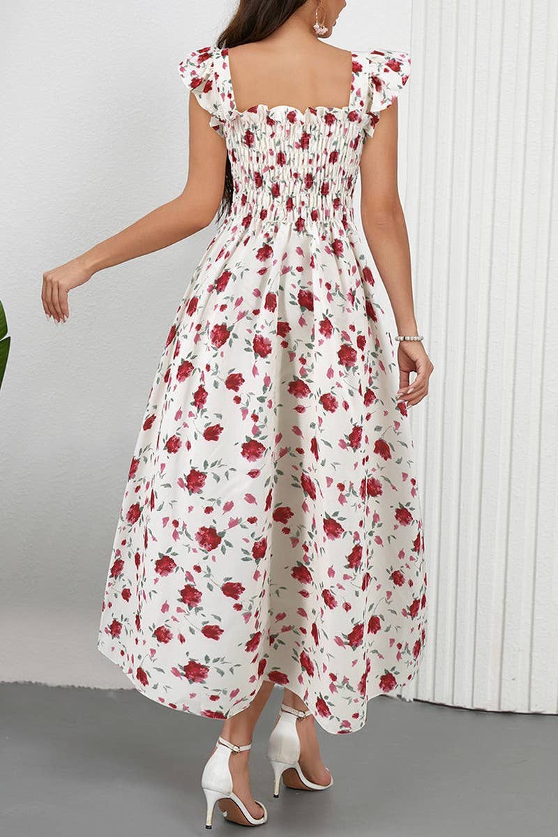 CWDMD6205_FLORAL FLUTTER SLEEVE SQUARE NECK MAXI DRESS