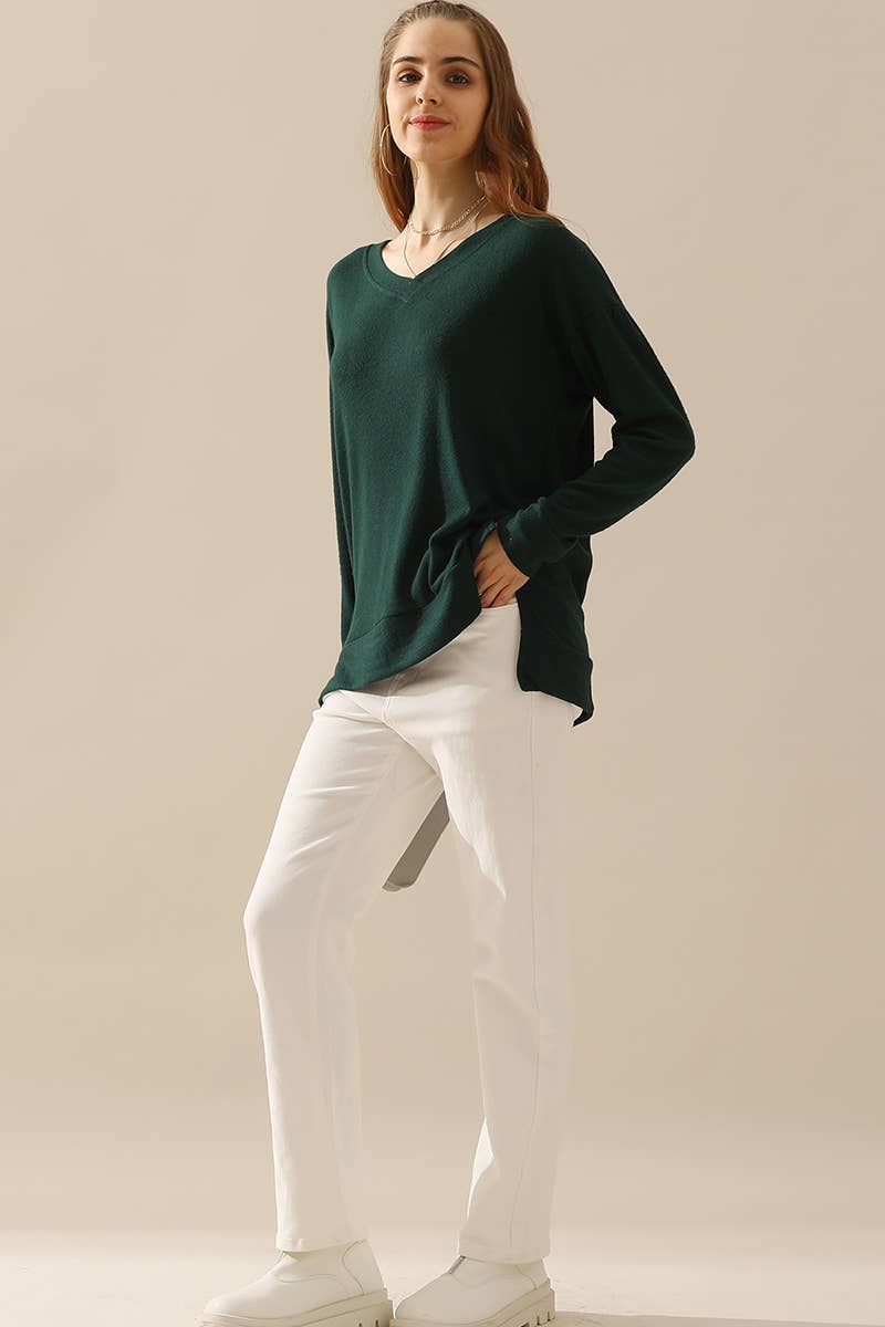 CWTTL1408_Long Sleeve Loose V-Neck Pullover Top