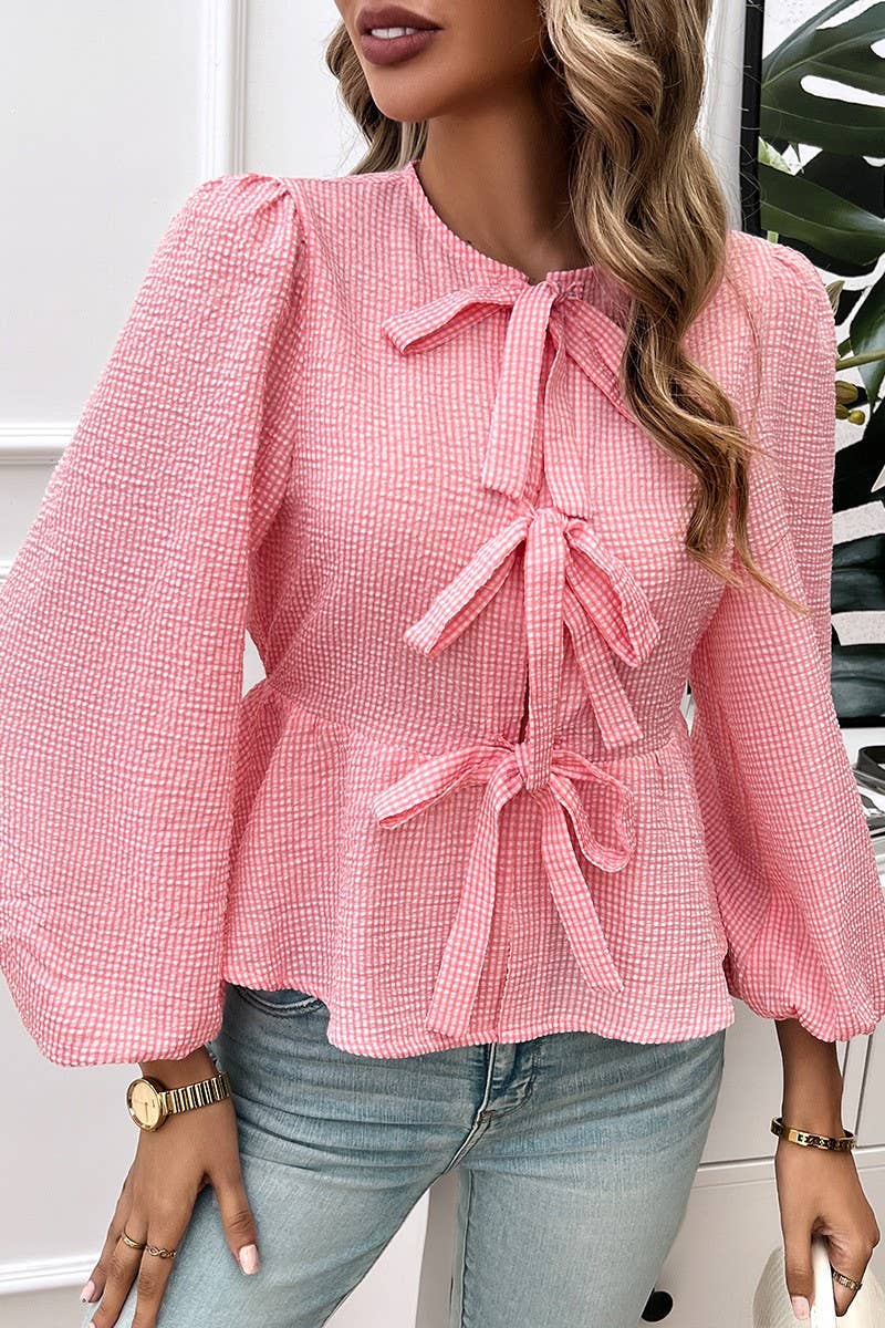 CWTSTL1419_PUFF SLEEVES ROUND NECK LOOSE LONG SLEEVES