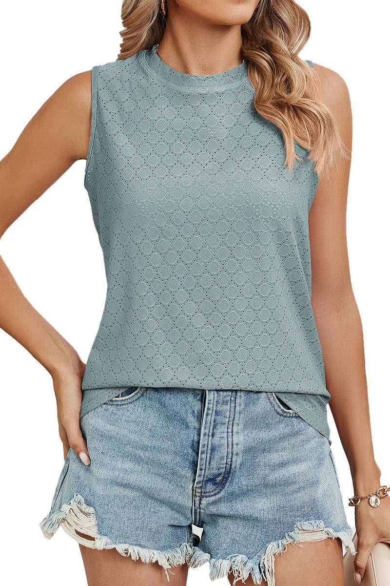 CWTBLSL0350_ROUND NECK SLEEVELESS PRINTED VEST T-SHIRT