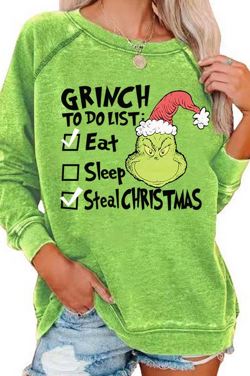 CWTBLL01326_CHRISTMAS CARTOON HORN SLEEVE SWEATSHIRT