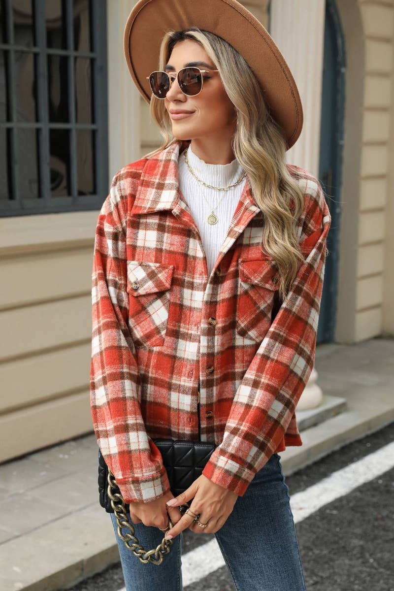 CWTSTL1710_PLAID POCKET LONG SLEEVE WOOLEN SHIRT TOP