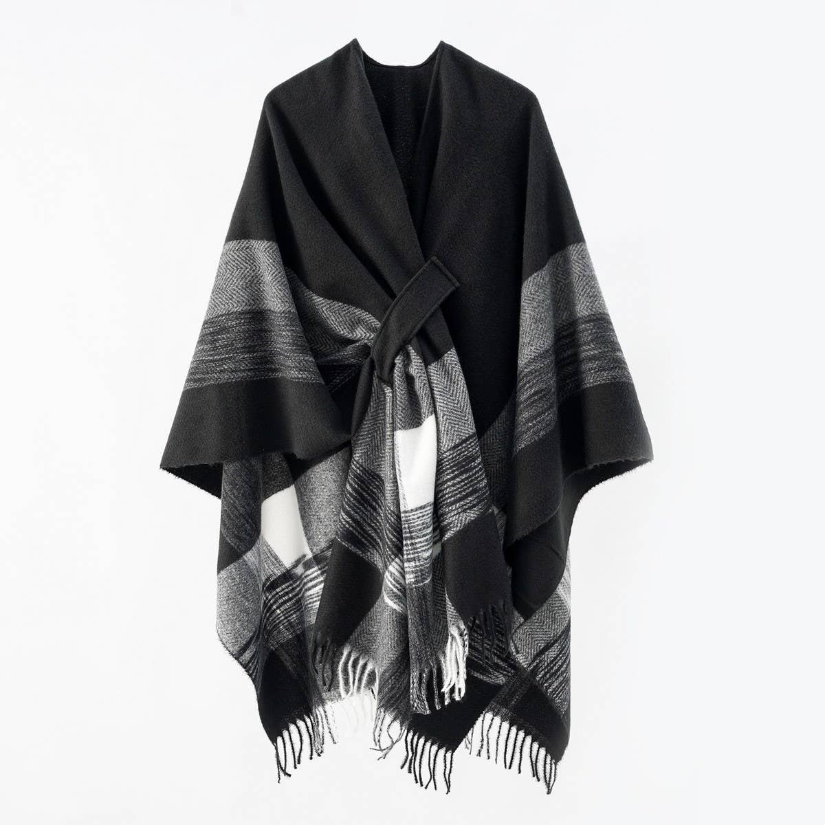 NEW KNITTED TASSEL DOUBLE-SIDED PLAID SHAWL