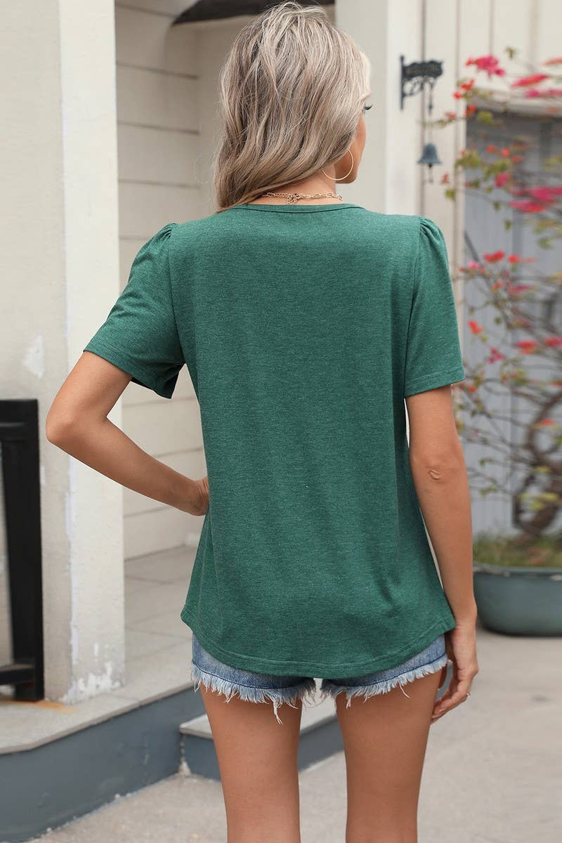 CWTBLS1724_LOOSE CREW NECK PLEATED PRINT SHORT SLEEVE TOP