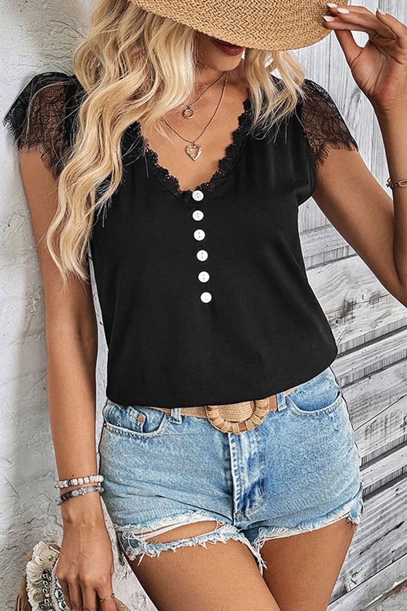 CWTTSL0221_V-Neck Lace Detailed Sleeveless Top