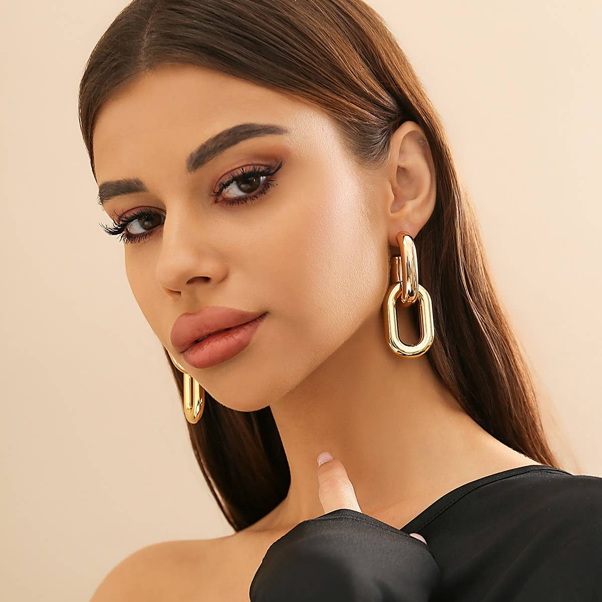 METAL WIND CIRCULAR RING THICK CHAIN EARRINGS