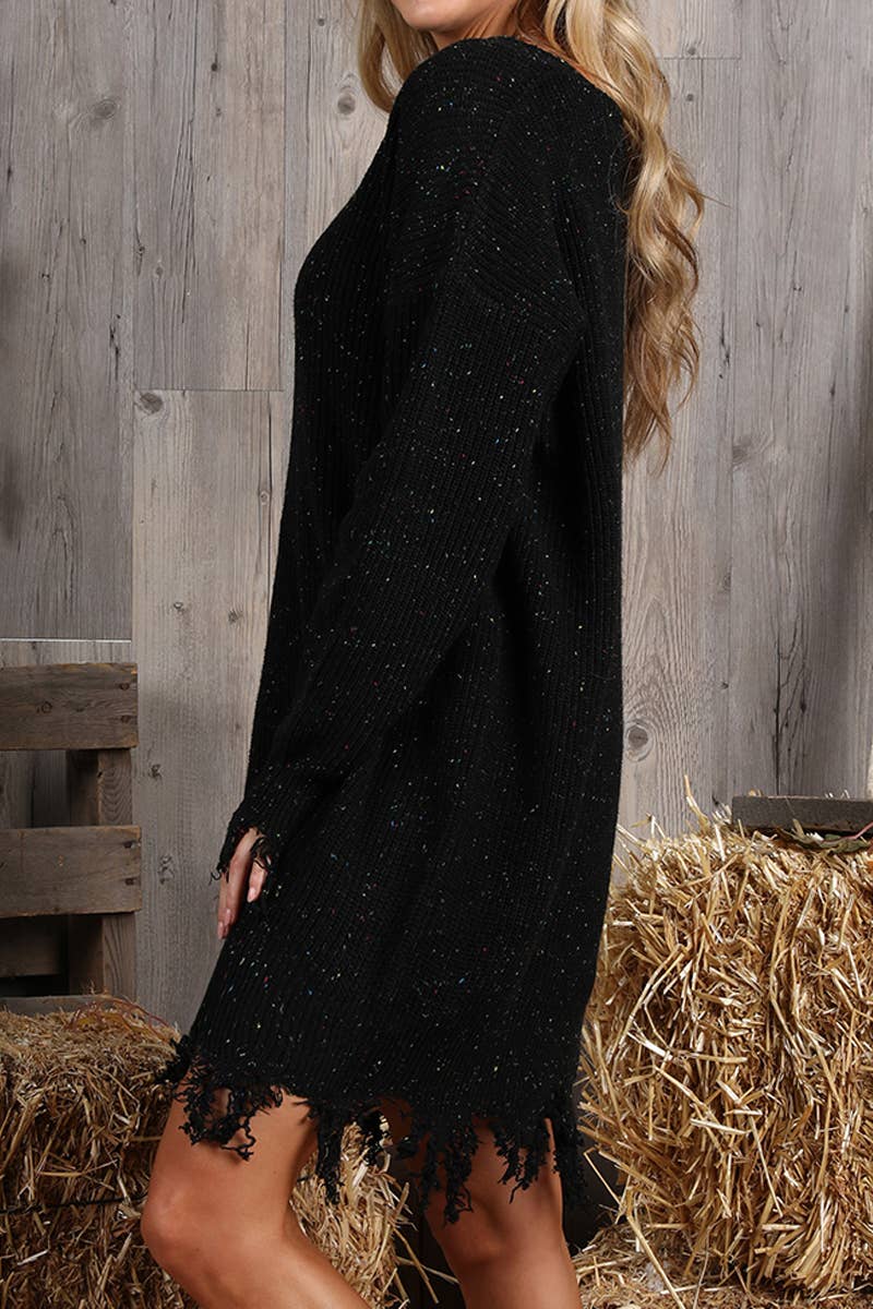 CWDSD10363_INPLUS SOFT TWO TONE DISTRESSED HEM SWEATER DRESS