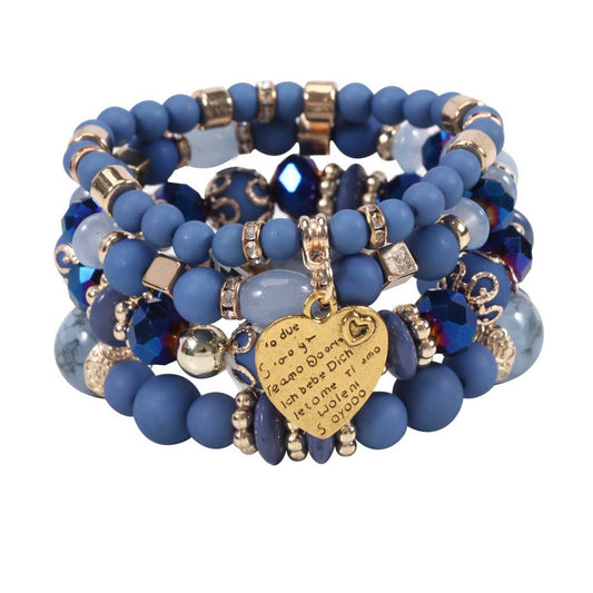 CWMM10451_BOHO BEADED HEART BRACELET SET 4PCS ELASTIC
