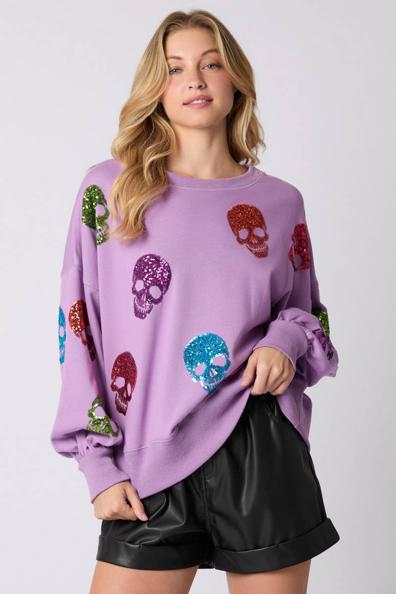 CWTBLL01228_HALLOWEEN SKULL SEQUINED SWEATSHIRT