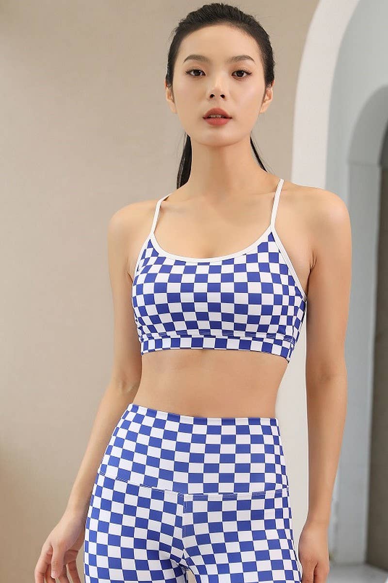 CWTTK1105_YOGA TANK TOP WITH CHECKERBOARD PRINT AND PADDING