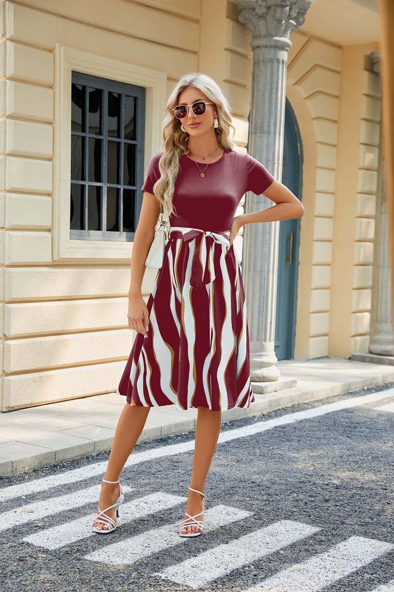 CWDMD2223_ROUND NECK PRINTED PATCHWORK DRESS