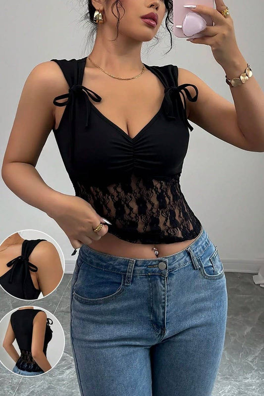 CWTBLSL0871_SHEER PLEATED BACKLESS TIE-UP Y2K TANK TOP