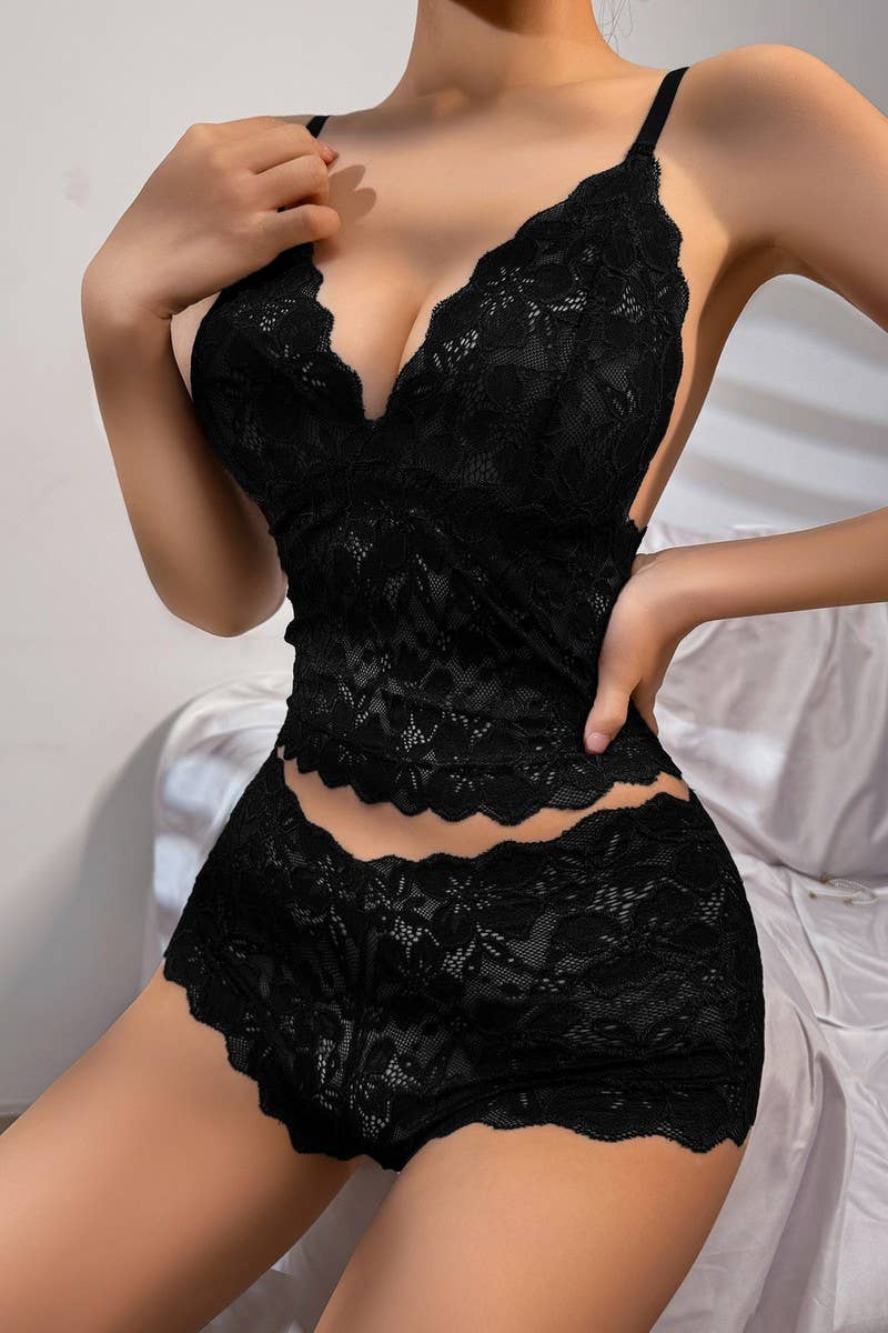 CWMU00270_LACE BRALETTE SET WIRELESS PUSH UP LINGERIE