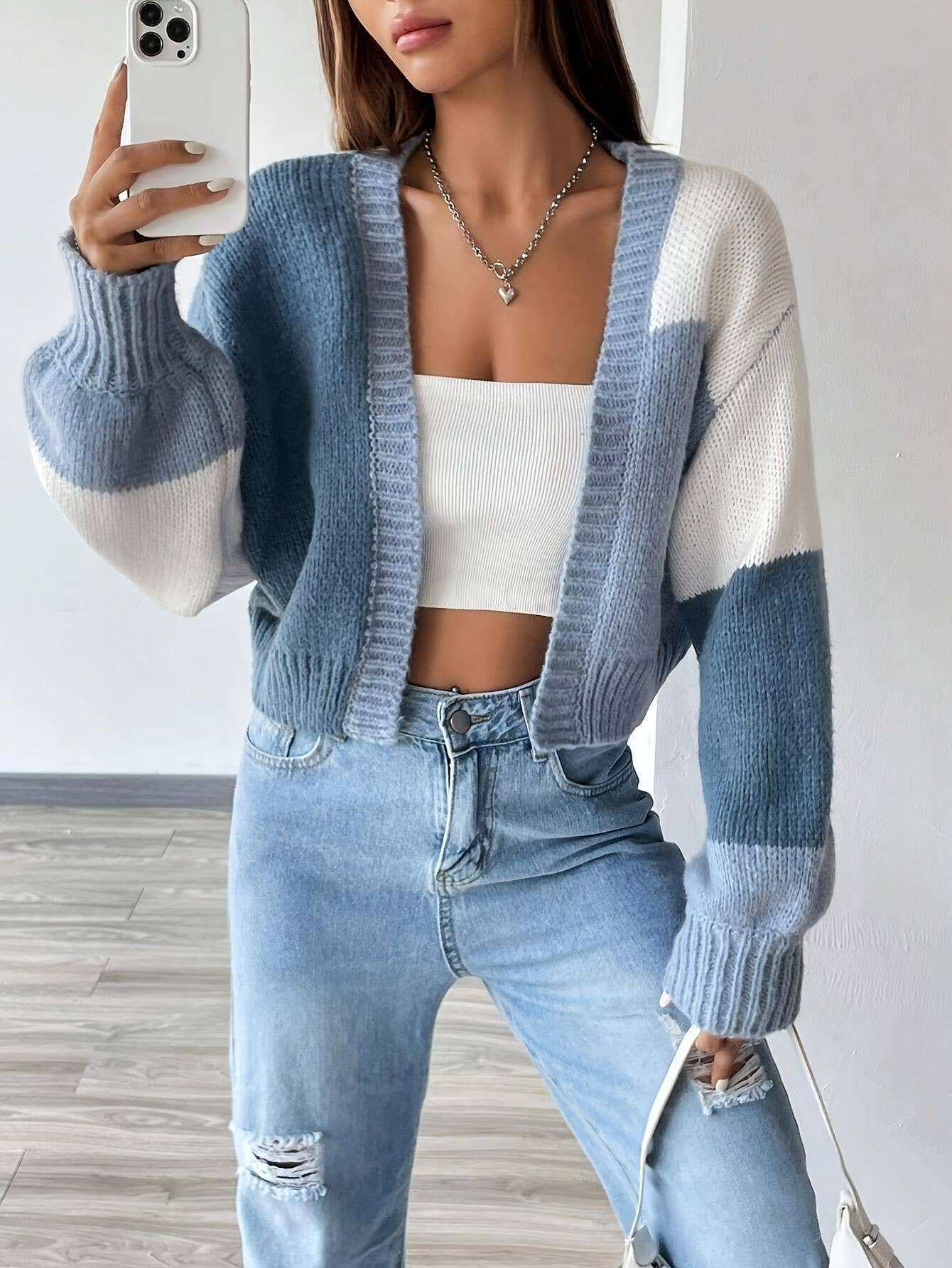 Color-blocked retro striped knitted sweater