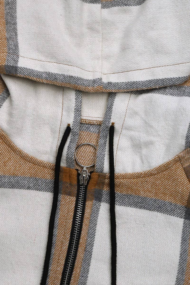 CWOCO0646_LOOSE CHECK ZIP-UP LONG HOODED COAT