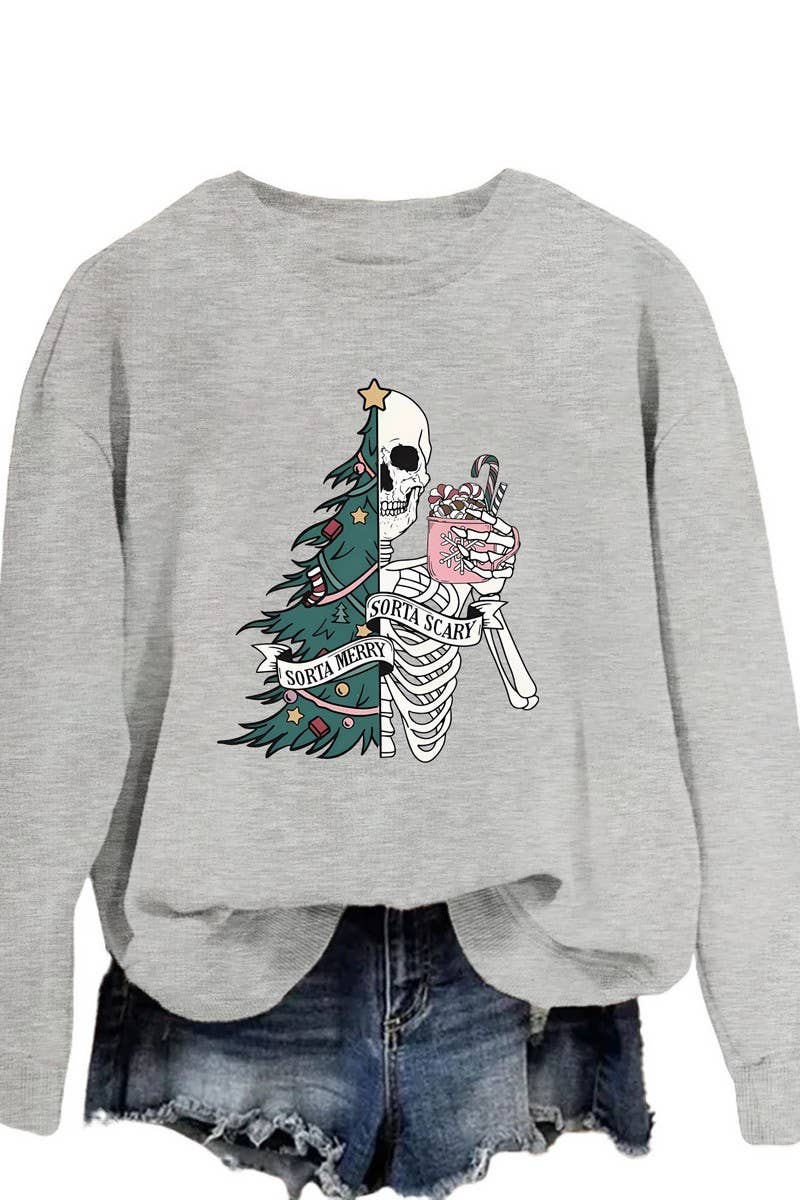 CWTBLL01328_PRINTED LOOSE PULLOVER CHRISTMAS SWEATSHIRT