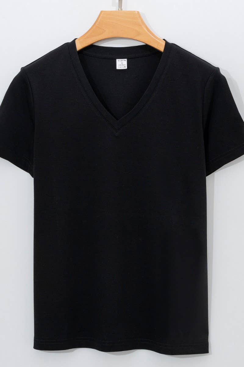 CWTTS1041_V NECK SOLID COLOR CASUAL WOMEN T SHIRT