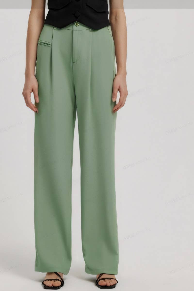 CWBLP2095_HIGH WAIST SLIM STRAIGHT DRAPED DRESS PANTS