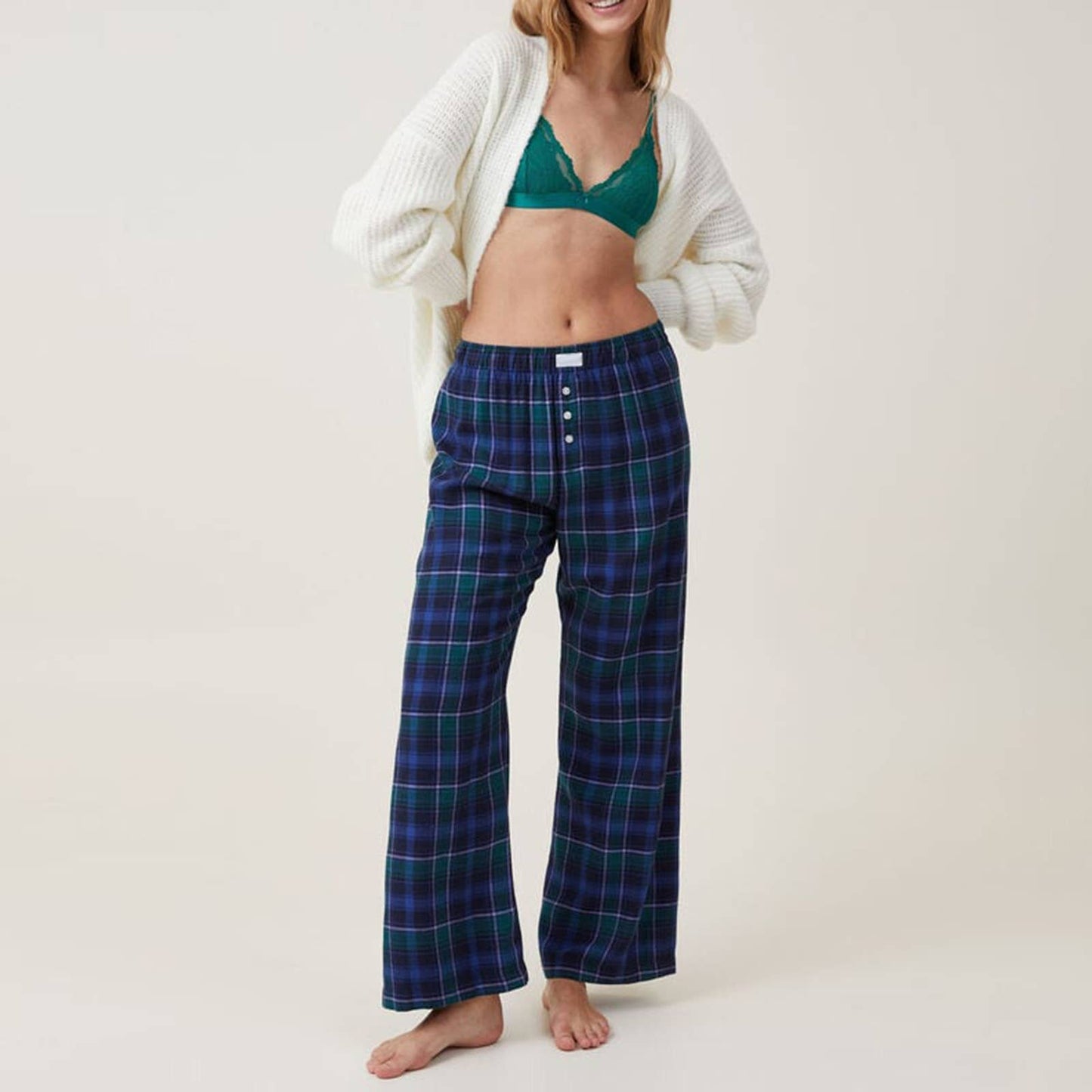 Checked printed casual straight-leg pants