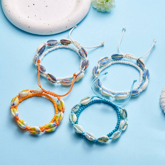 HAND-WOVEN BEACH COLORED SHELL RICE BEAD BRACELET