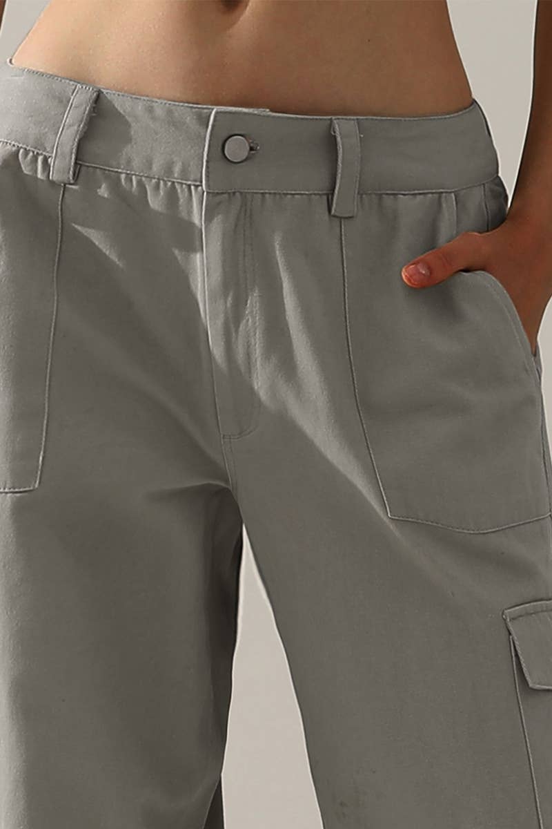 CWBLP421_Cargo Cotton Pants Wide Leg Casual Pants 4 Pockets