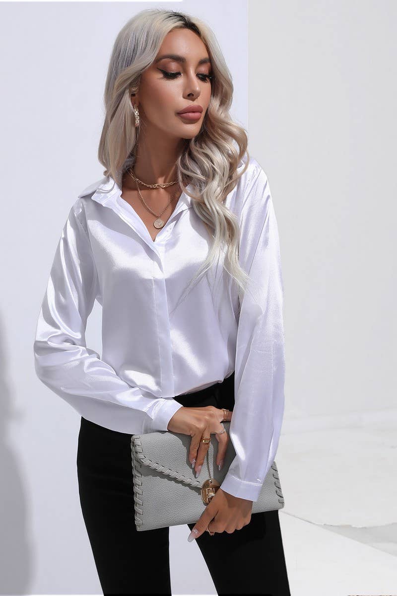 CWTBLL0692_Button Down Silky Satin Long Sleeve Top