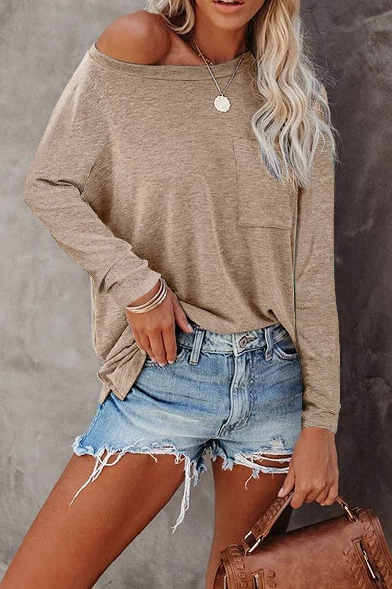 CWTBLL3692_ROUND NECK LONG SLEEVE CASUAL LOOSE BOTTOMING TOP