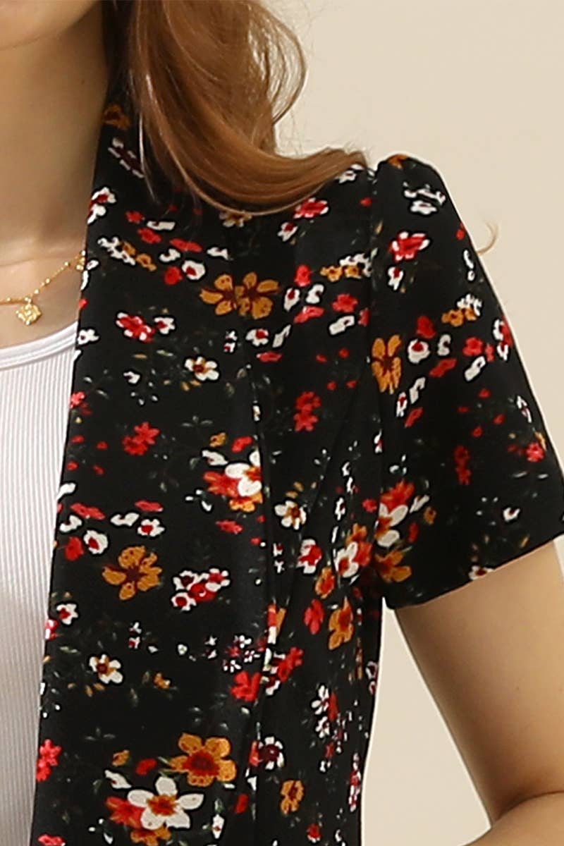 CWOBL095-P_Short Sleeve Open Front Draped Ruffles Blouses