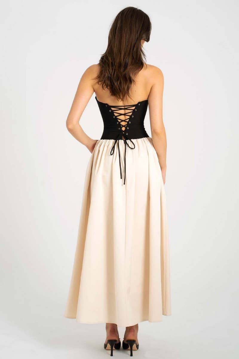 CWDMD6298_SUMMER CONTRAST COLOR TUBE TOP SLEEVELESS DRESS