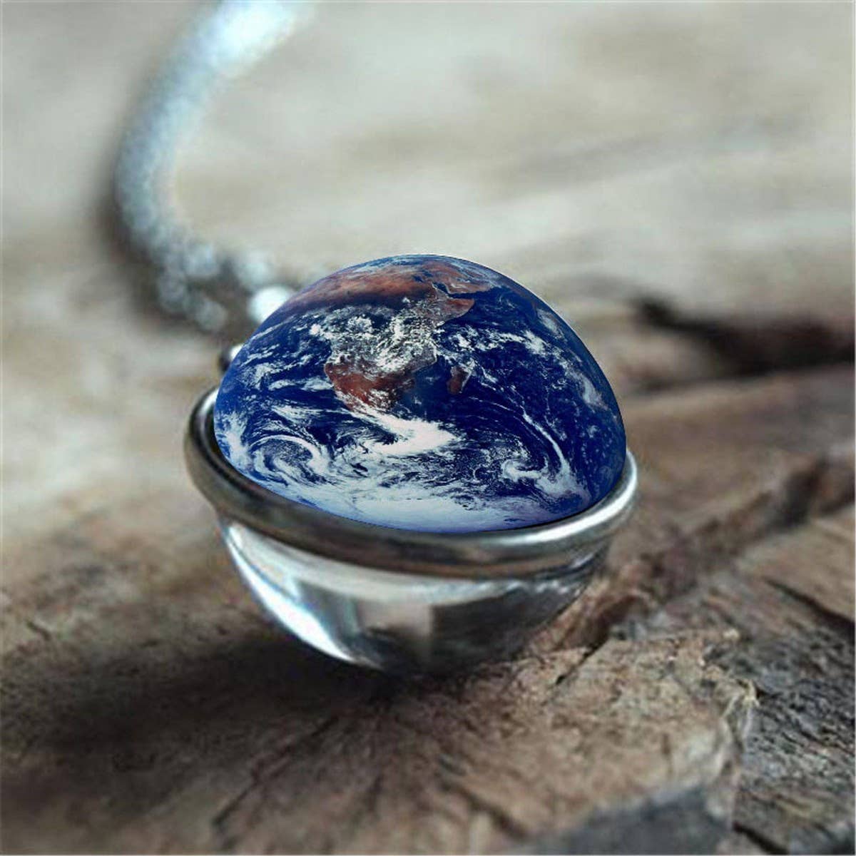 EARTH PATTERN CRYSTAL GLASS BALL PENDANT NECKLACE