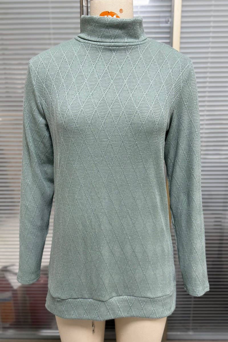 CWTBLL01289_HIGH NECK SOLID KNIT SPLIT HEM LONG SLEEVE TOP