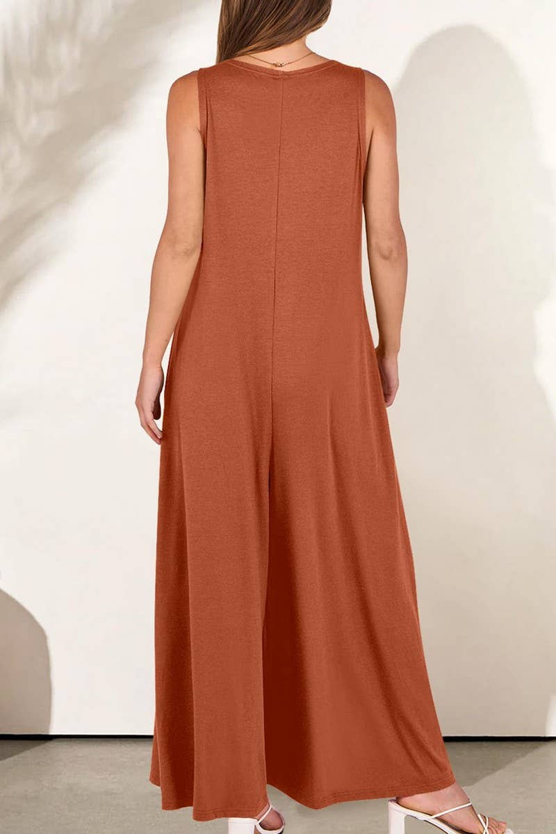 CWSJS1769_SOLID SLEEVELESS LIGHTWEIGHT POCKET JUMPSUIT