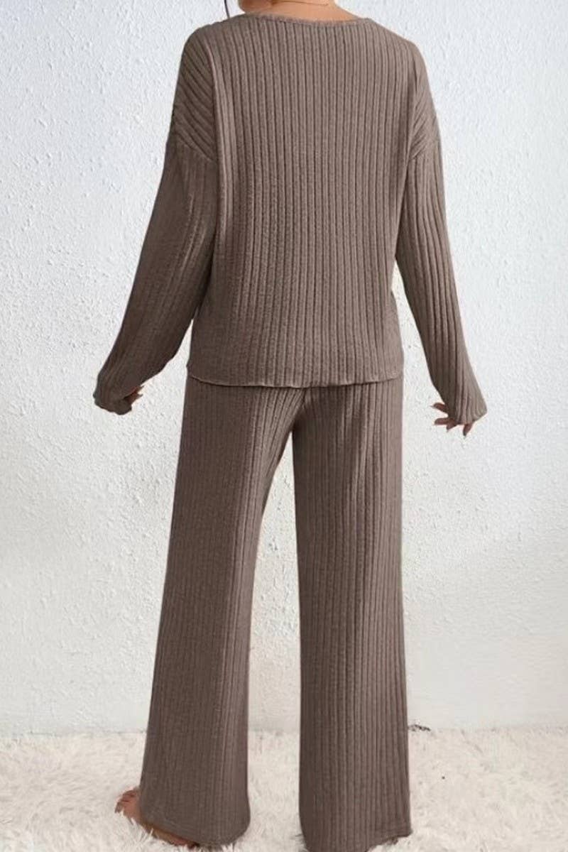 CWSTB1320_V-NECK CASUAL RIBBED BRUSHED LONG-SLEEVED SUIT