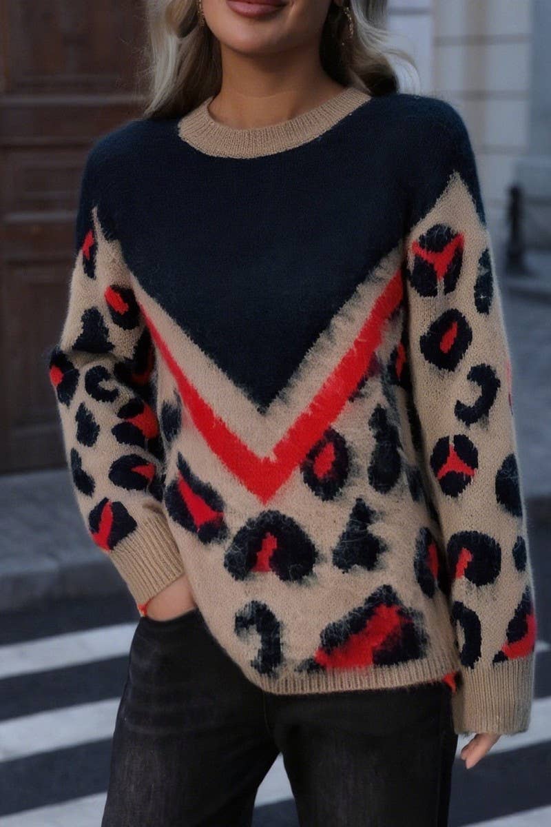 CWOSWL6953_FUZZY LEOPARD PRINT KNIT PULLOVER SWEATER