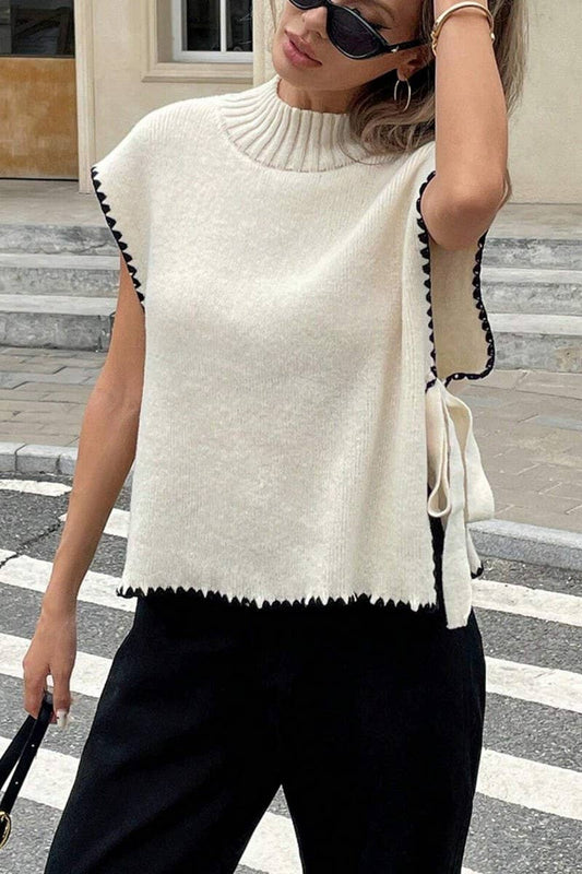 CWOV0714_SUMMER KNIT SLEEVELESS VEST WITH BOW TIE