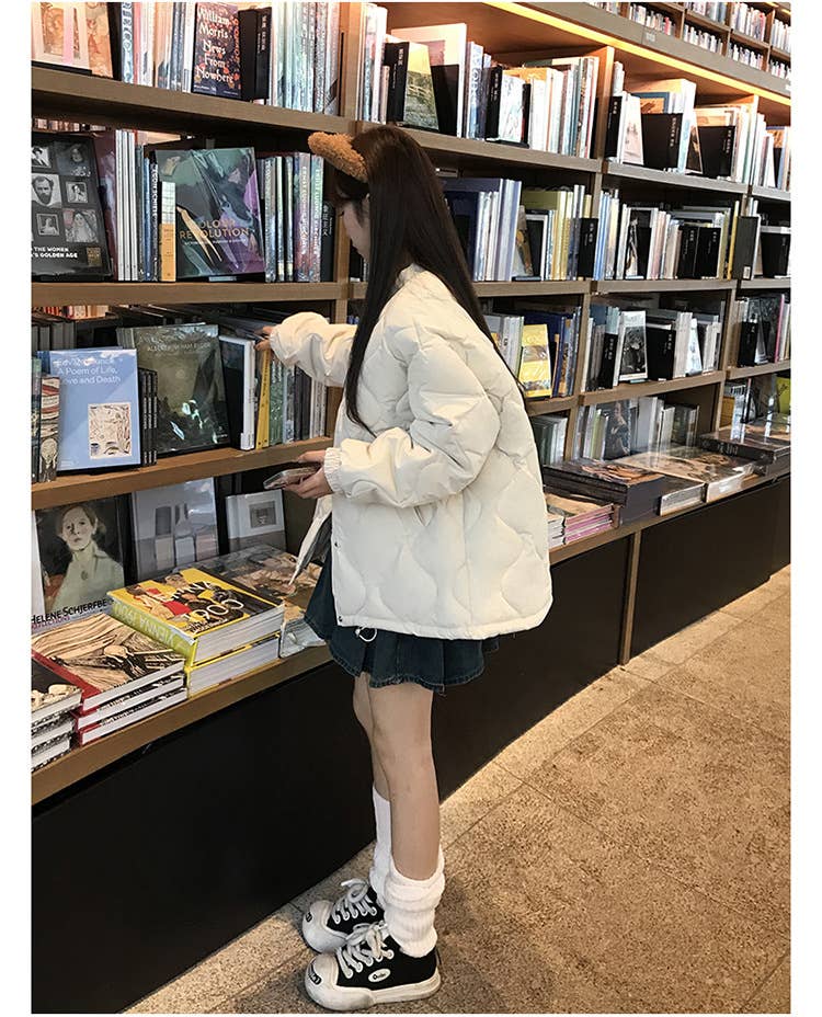 Collar diamond plaid thick padded jacket