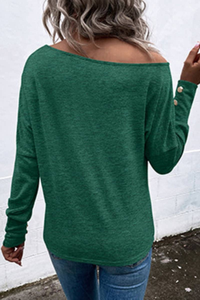 CWTBLL1429_SOLID COLOR BUTTON-DOWN LONG-SLEEVED TOP