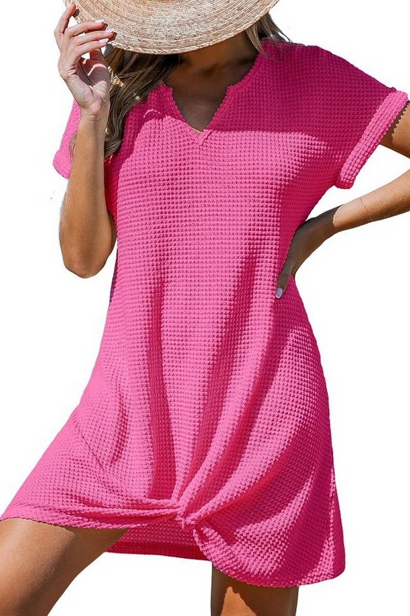 CWDSD8698_TWIST FRONT V-NECK BEACH COVER-UP DRESS