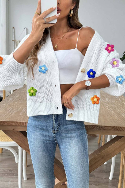 CWOSWL07386_WOMEN CROCHET PATCHWORK SHORT KNIT CARDIGAN