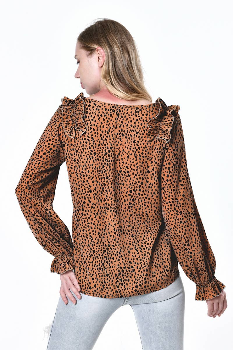 CWTBLL2485_V-NECK LEOPARD PRINT LONG-SLEEVED TOP