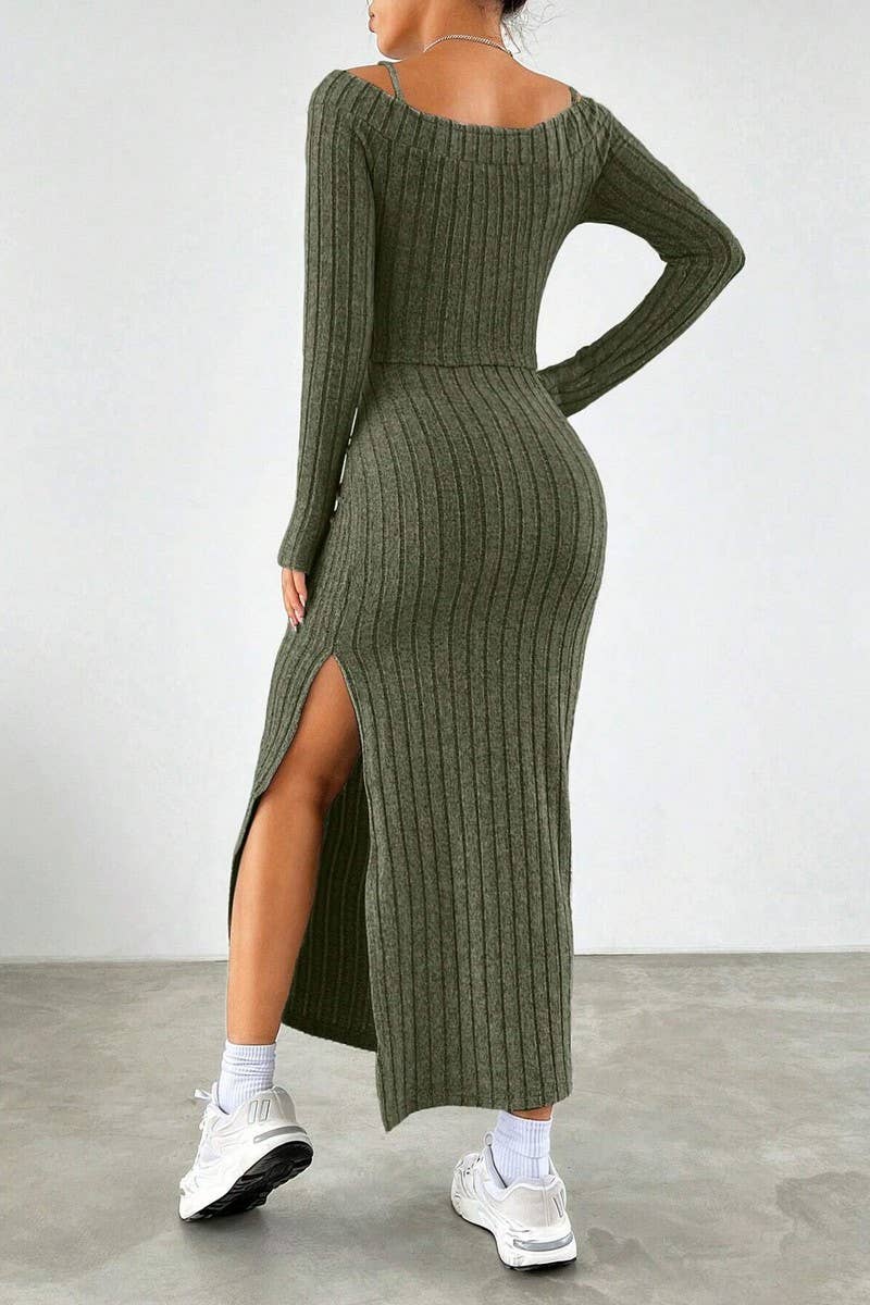 CWDMD4020_SLIT COMMUTER SUSPENDER DRESS TWO-PIECE SET