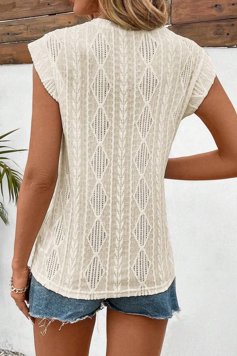 CWTBLS1615_ROUND NECK JACQUARD LOOSE T-SHIRT VEST