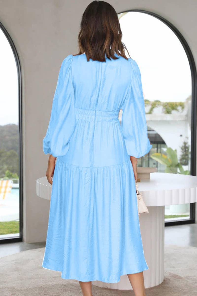 CWDMD4036_AUTUMN V-NECK LONG SLEEVE WAIST DRESS LONG STYLE