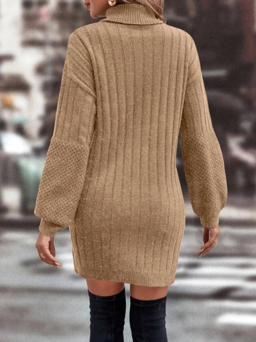 CASUAL LOOSE KNIT SHORT TURTLENECK SWEATER DRESS